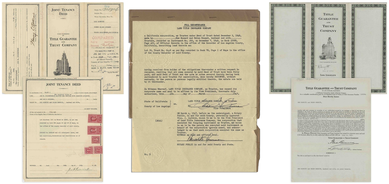 Moe Howard's Deed for the Property of His Home & Two Title Insurance Document for Same